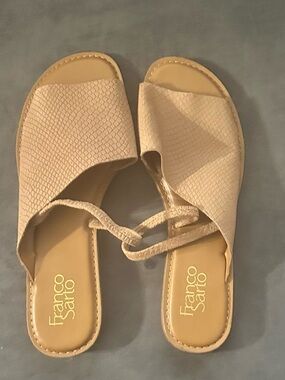 Franco Sarto Neutral Textured Slide Sandals in Light Beige
